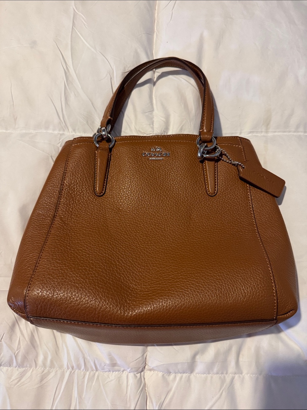 Coach Pebbled Leather Satchel in Cognac Brown